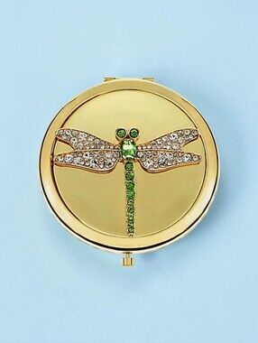 NEW Monet Jewelry Gold Tone Dragonfly Snap Compact Mirror with Box 2.75" NWT